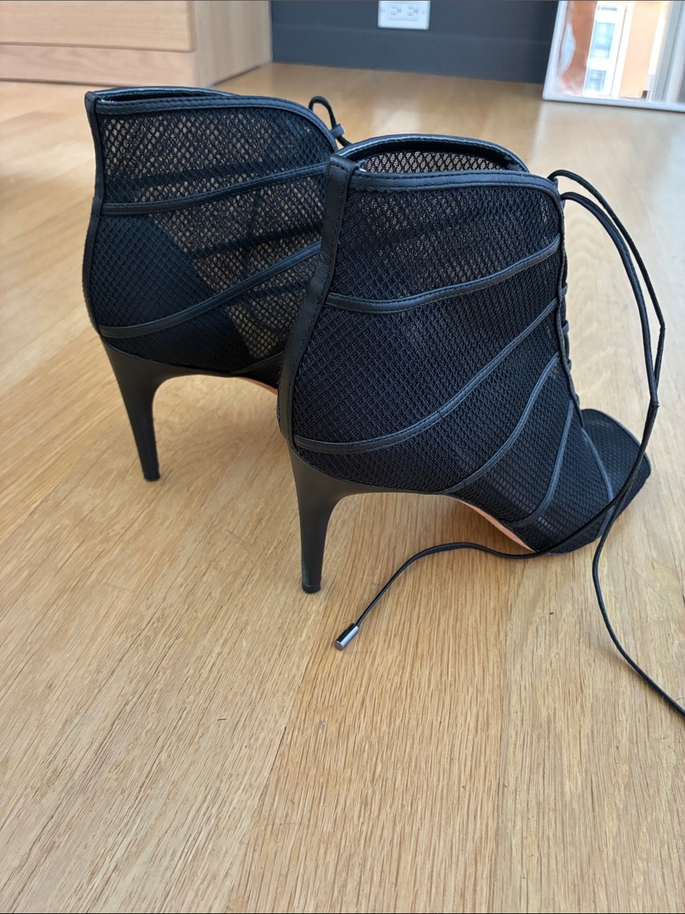BCBGMaxAzria Black Lace-Up Mesh Ankle Boots size 9